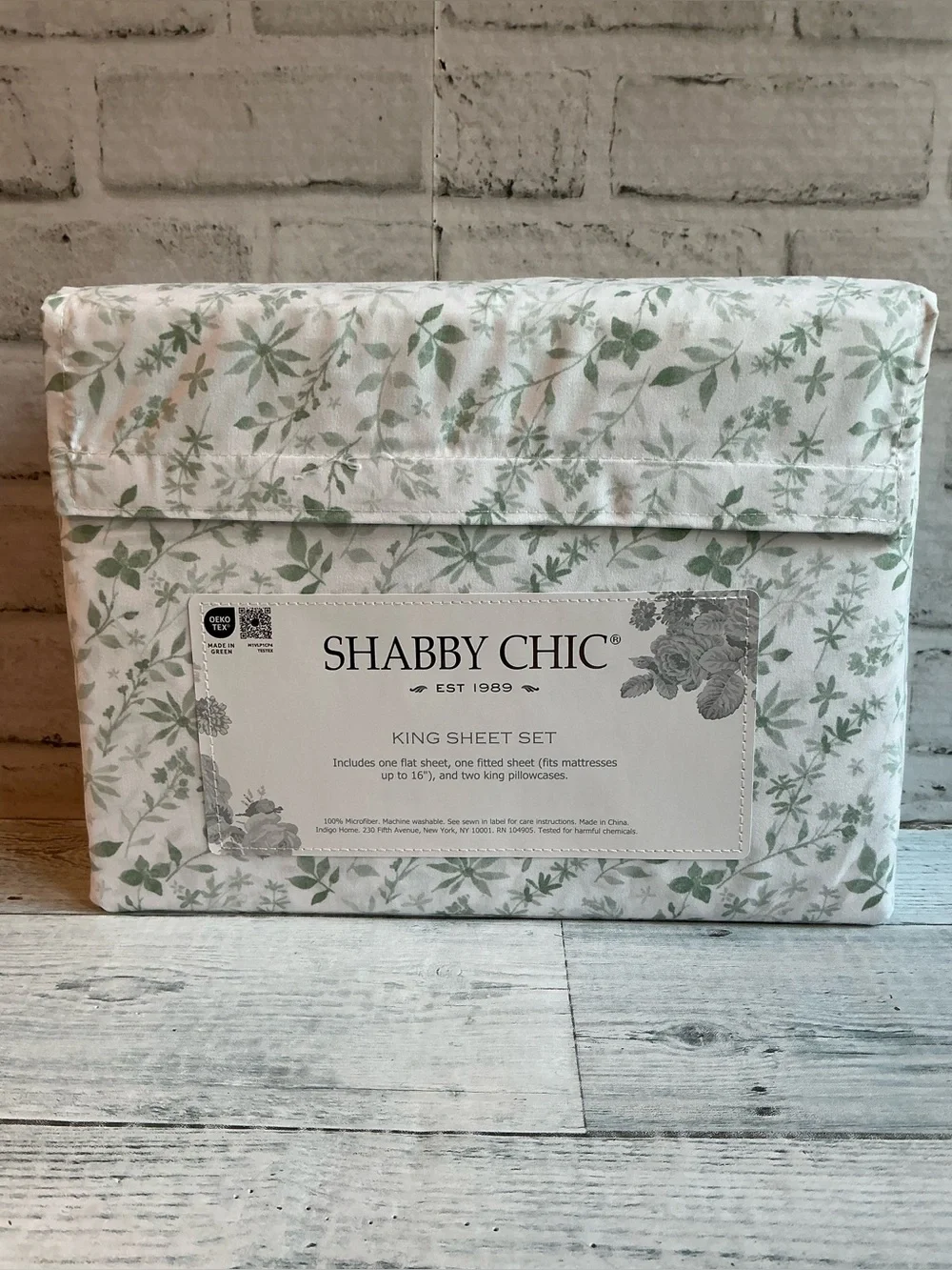 Shabby Chic King Microfiber Sheet Set - 4-Piece, Sage Maria Floral